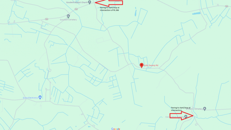 Map of paving area - Holly Swamp Road