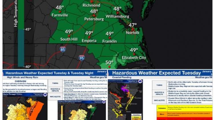 A Coastal flood watch is inn effect from Tuesday evening into Wednesday morning for Wicomico, Somerset and Dorchester counties.