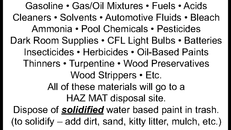 Household Hazardous Waste Collection Day on Saturday, November 1, 2025